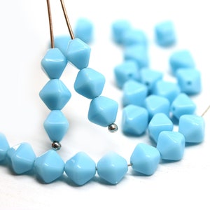 6mm Blue bicone beads Czech glass pressed beads, 30Pc - 3894