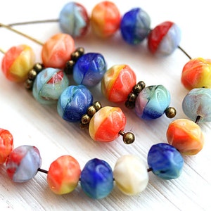 Bright donut beads mix Czech glass multicolored spacers, pressed fancy 5x6mm beads, 50pc - 0307