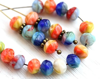 Bright donut beads mix Czech glass multicolored spacers, pressed fancy 5x6mm beads, 50pc - 0307