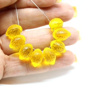 Yellow lemon Czech glass beads transparent yellow 14x10mm fruit beads Top drilled 8pc 2642 image 2