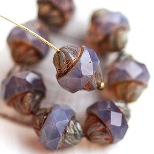 8pc Turbine beads, Pale Opal Amethyst, Picasso Czech glass beads, fire polished, bicone, faceted - 11x10mm - 2669