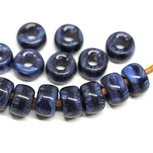 Dark Blue Czech Glass Pony Beads: Black Roller Beads, 9mm (15pc)