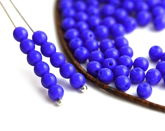 Dark Blue Czech glass beads, Opaque Cobalt Blue round druk 4mm spacers - approx.80Pc - 2682