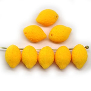 Lemon beads Czech glass lime fruit beads Vegan jewelry 14x10mm Dark yellow neon