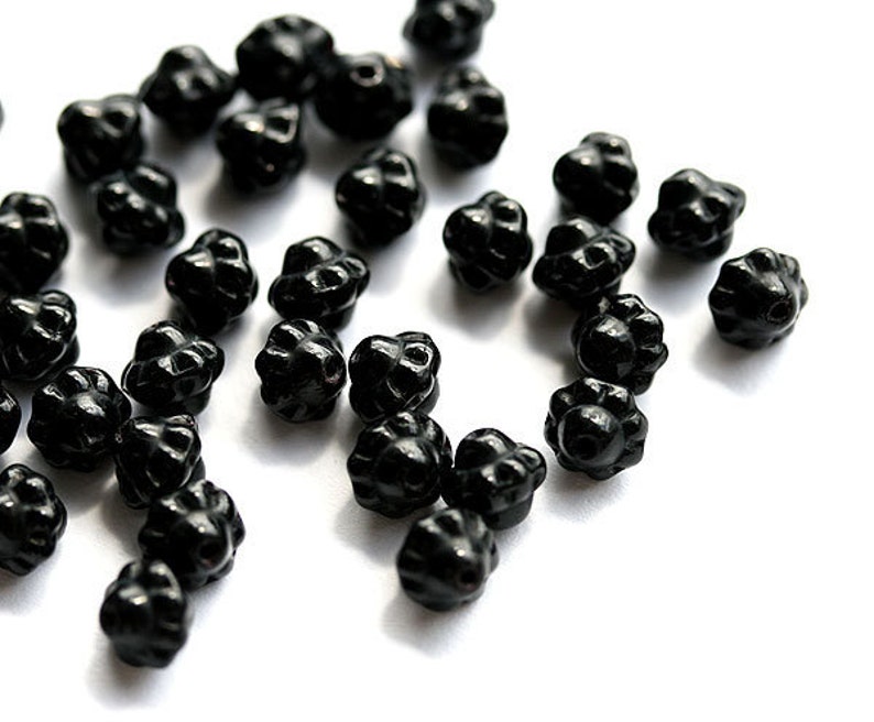 6mm Jet black fancy bicone czech glass beads, pressed 50Pc 1239 image 1