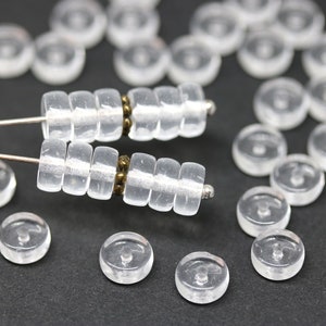 6x3mm Crystal clear rondelle beads, czech glass pressed spacer rondels 50pc - 0470