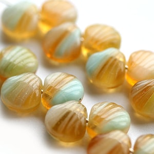 30pc Yellow Czech glass shell beads, yellow green mixed color 9mm seashell bead, DIY beach jewelry - 2968