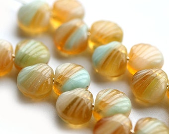 30pc Yellow Czech glass shell beads, yellow green mixed color 9mm seashell bead, DIY beach jewelry - 2968