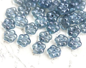 50pc Montana Blue daisy flower beads, luster, czech glass flat 5mm daisy, spacer bead - 2011