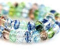 4x7mm Rondelle beads mix jewel tones blue czech glass gemstone cut fire polished spacers, 25Pc - 2802