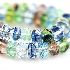4x7mm Rondelle beads mix jewel tones blue czech glass gemstone cut fire polished spacers, 25Pc - 0655