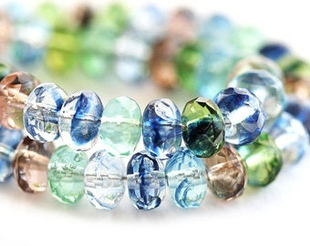 4x7mm Rondelle beads mix jewel tones blue czech glass gemstone cut fire polished spacers, 25Pc - 0655