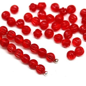 4mm Opal red round druk beads Czech glass Melon shape beads 50pc - 1355