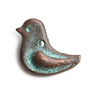 Large metal Bird pendant Copper bird charm Green Patina easter jewelry charm Verdigris patina Greek metal casting 1pc - F598