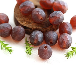 8mm Matte Brown Czech glass round beads, Dark Topaz fire polished, faceted beads 15Pc 2726 image 2