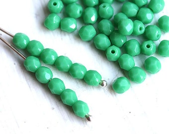 4mm Green Turquoise glass beads Fire polished czech beads round spacers - 50Pc - 1669