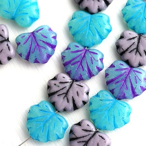 Fancy Blatt Perlen Mix Ohrringe Paare Tschechische Glas Ahornblätter Blaue Glasperlen Lila Schwarze gepresste Perlen - 11 x 13 mm - 12Pc - 0341