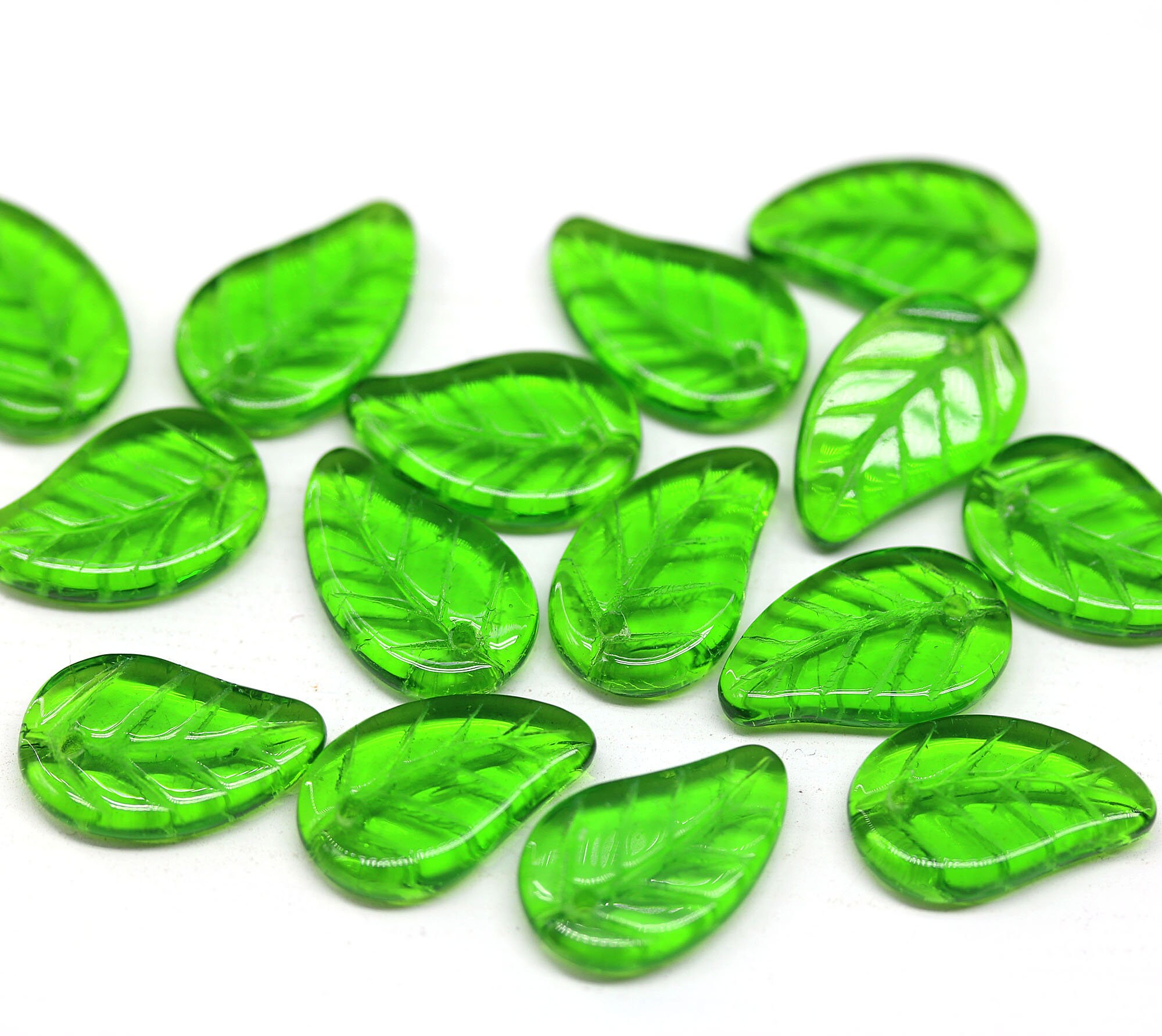 12x7mm 2 Tone Transparent Topaz & Olive Czech Glass Leaf Beads - Qty 20  (BS176) SE freeshipping - Beads and Babble