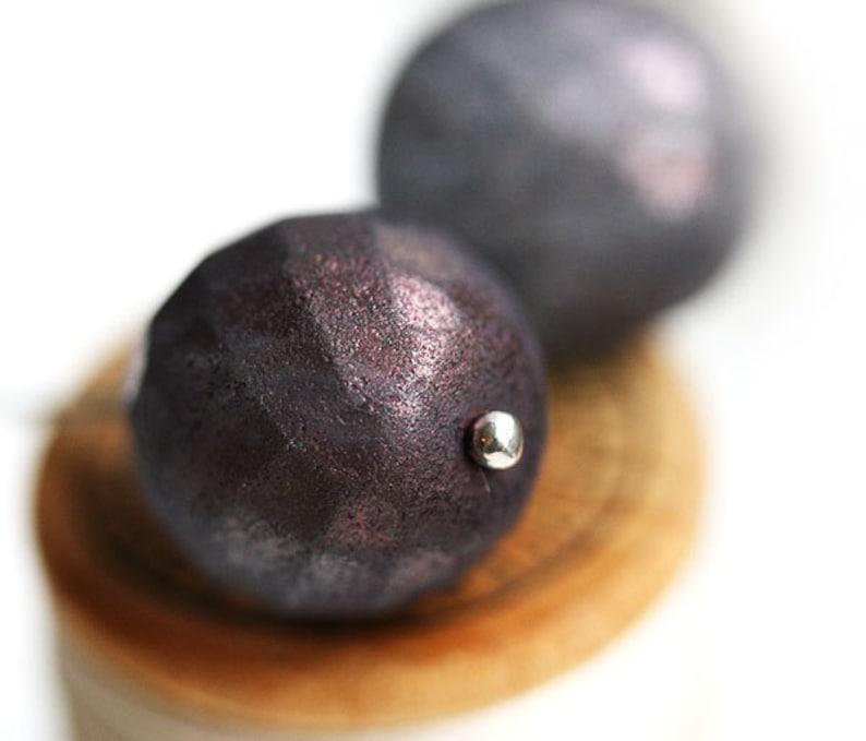 14mm Round beads Dusty Purple Grey, tumbled finish fire polished, czech glass, large 4Pc 2340 image 1