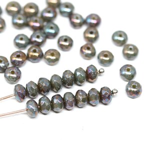 3x5mm Gray czech glass rondel beads, Mother of pearl shine gemstone cut rondelle bead 50Pc 2521 image 3