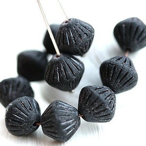 11mm Matte black bicones Czech glass beads Matte black large bicone pressed beads, 20pc - 3938