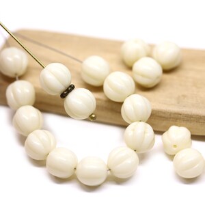 8mm Light beige czech glass round beads Melon shape carved beads spacers 20pc 5278 image 4