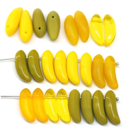 アクセサリー banana Banana Beads Czech Glass Yellow Fruit Beads Vegan Jewelry 17x6mm