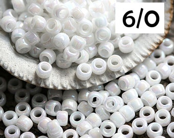 TOHO White Seed beads size 6/0, Opaque Rainbow White N 401, japanese glass rocailles - 10g - S1229