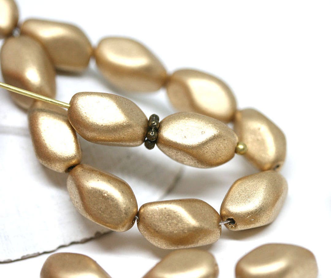 Matte Gold Glass Beads Golden Czech Glass Barrel Beads 11x7mm Etsy