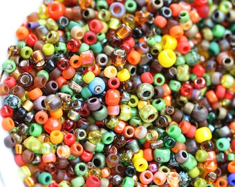 Orange Green seed beads mix Bright TOHO Seed beads, Yellow Red japanese glass rocaille beads - 10g - S417