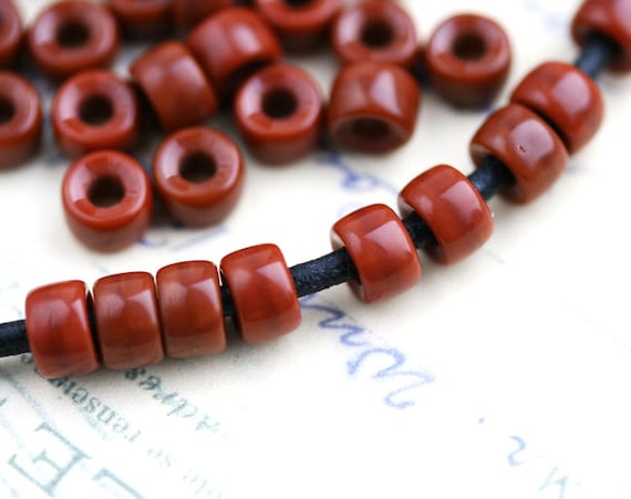 50pc Brown Czech Glass Pony Beads: 6mm Roller Spacer Beads