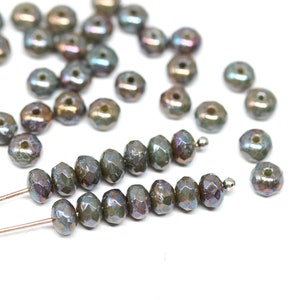 3x5mm Gray czech glass rondel beads, Mother of pearl shine gemstone cut rondelle bead 50Pc 2521 image 6
