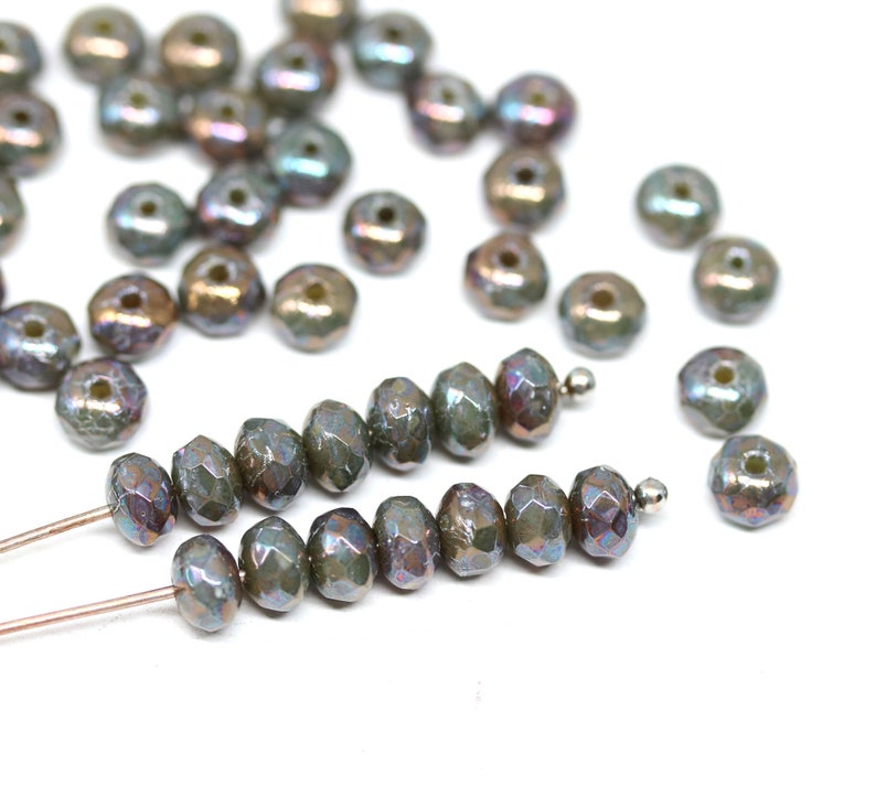 3x5mm Gray czech glass rondel beads, Mother of pearl shine gemstone cut rondelle bead 50Pc 2521 image 6