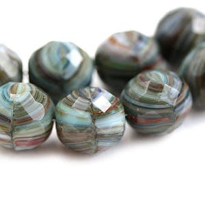 12mm Round Grey Blue Czech Glass beads, Grey Mixed color, earthy fire polished faceted large rounds 4Pc 3035 image 2