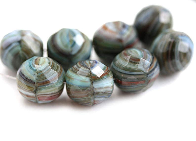 12mm Round Grey Blue Czech Glass beads, Grey Mixed color, earthy fire polished faceted large rounds 4Pc 3035 image 2