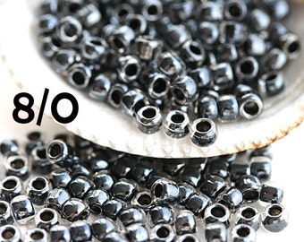 Black seed beads, TOHO size 8/0, Inside Color Crystal Dark Opaque Purple Lined N 344, rocailles 10g - S776