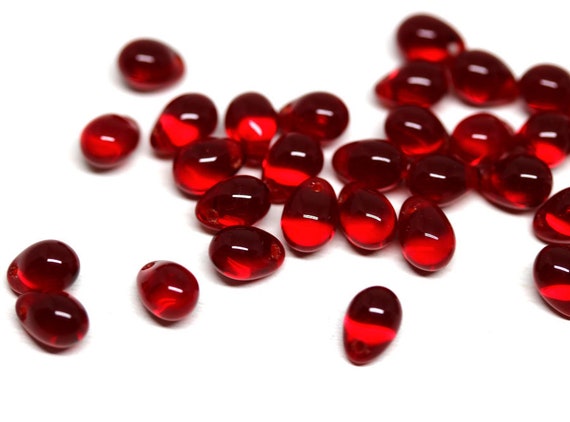 5x7mm Small red teardrops, czech glass beads, AB finish, 50pc – MayaHoney  beads
