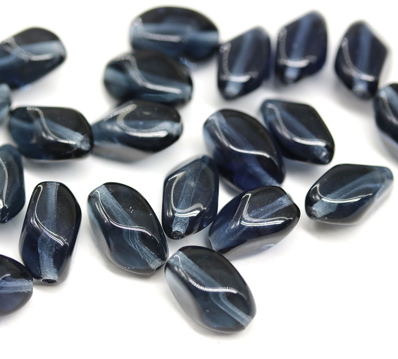 11x7mm Dark montana blue oval beads Czech glass blue gray barrel beads, 20Pc 2115 image 2