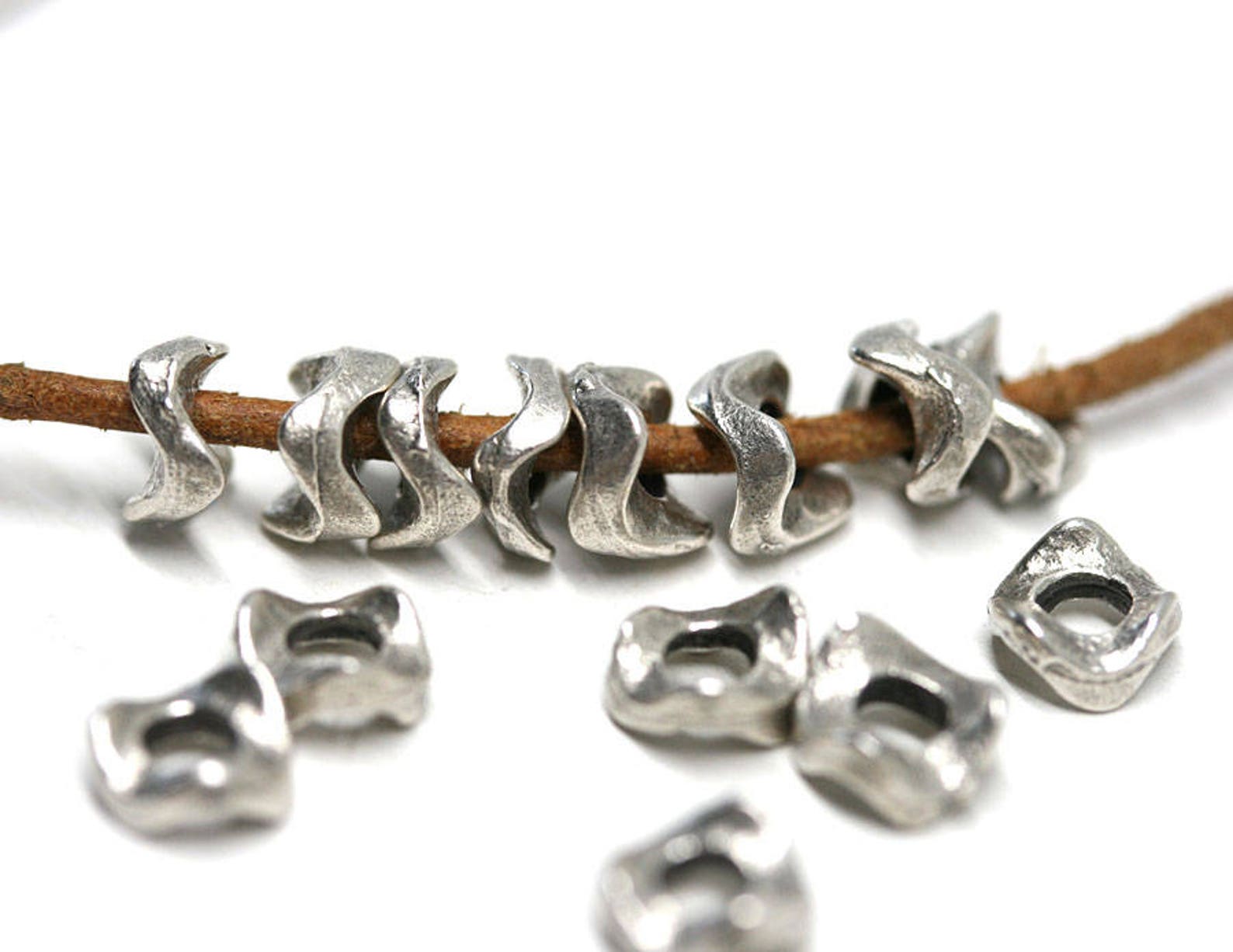 6mm Silver Spacer Beads for Leather Cord 2mm Hole Organic Etsy