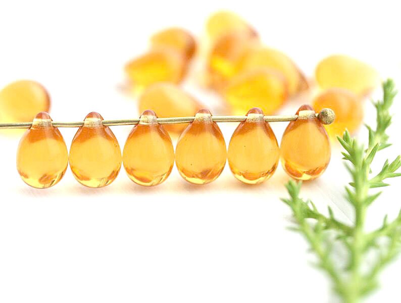 6x9mm Amber topaz czech glass teardrop beads 1517 Yellow drop pressed beads 40pc