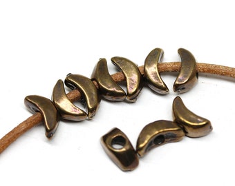 Antique brass curvy spacer beads Metal rondelle beads Brass rondels 10Pc - 0285