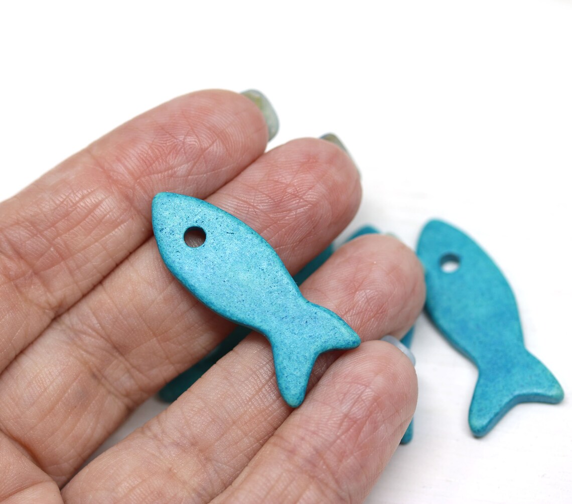 Blue Fish Pendant Ceramic Fish Beads Nautical Charms for Etsy