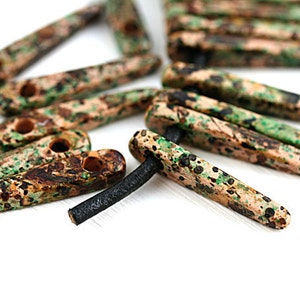 Ceramic Stick beads Earthy colored spike beads Beige Brown Green long greek beads - 22mm - 20Pc - 2760