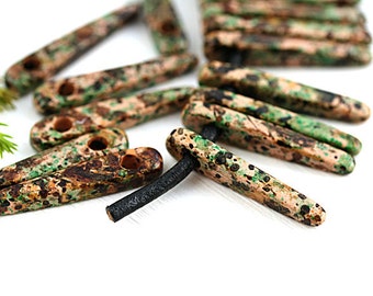 Earthy Ceramic Stick Beads: Beige Brown Green Spike Beads (20Pc)