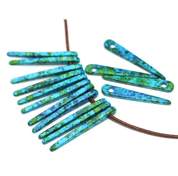 35mm Long Ceramic Stick Beads Ocean Colored Teal Blue Spike Etsy