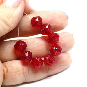 9mm Transparent red czech glass bicone fire polished beads 10Pc 1387 image 2
