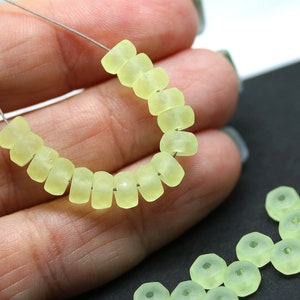 6x3mm Frosted jonquil yellow rondelle beads, fire polished czech glass spacers seaglass yellow, 25Pc 4078 image 2