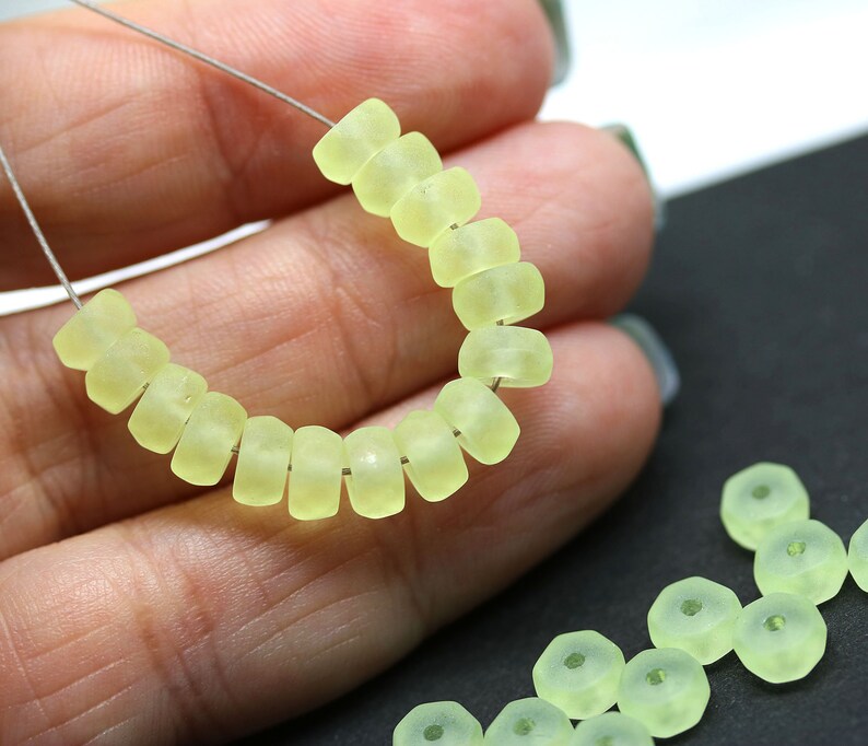 6x3mm Frosted jonquil yellow rondelle beads, fire polished czech glass spacers seaglass yellow, 25Pc 4078 image 2