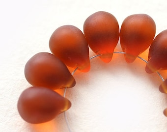 10 x 14 mm Frosted braun topaz böhmische Glasperlen Tropfen Brioletten Tropfen 6Stk