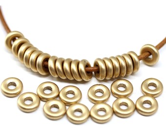 8mm Golden Czech glass ring beads hole size 3mm for leather cord, 30Pc - 5451